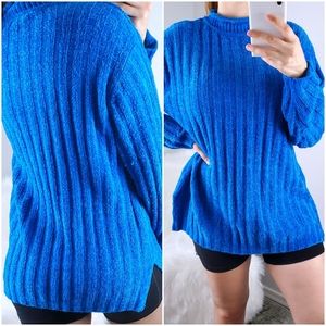 Blue Ribbed Turtleneck Sweater